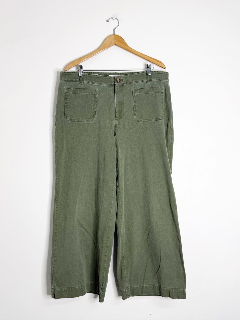 LOFT The Palmer Wide Leg Pants Size 16 Green High Rise Stretch